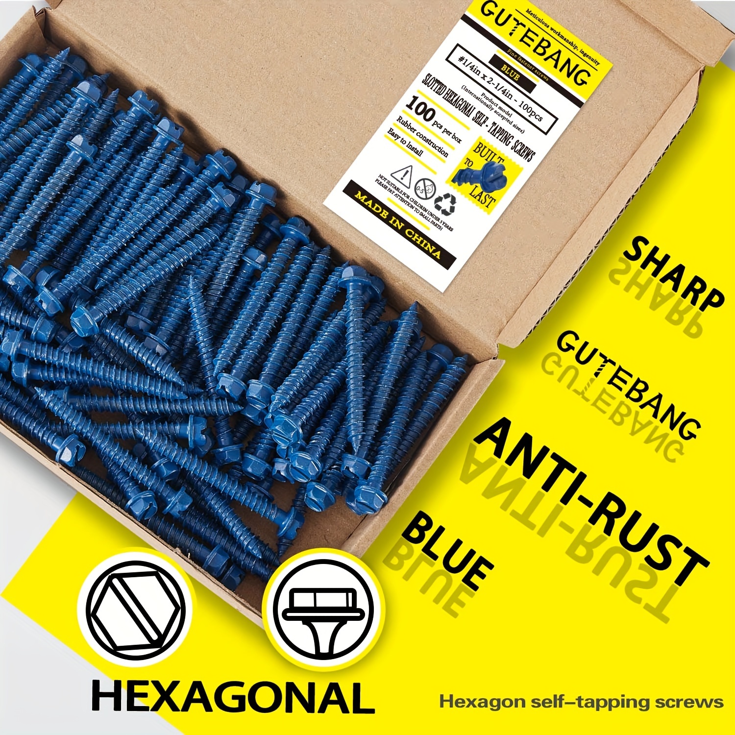 

1/4" Hex Head Concrete Screw Anchor With Drill Bit For Anchoring To Masonry, Or Brick (50- Per Box)