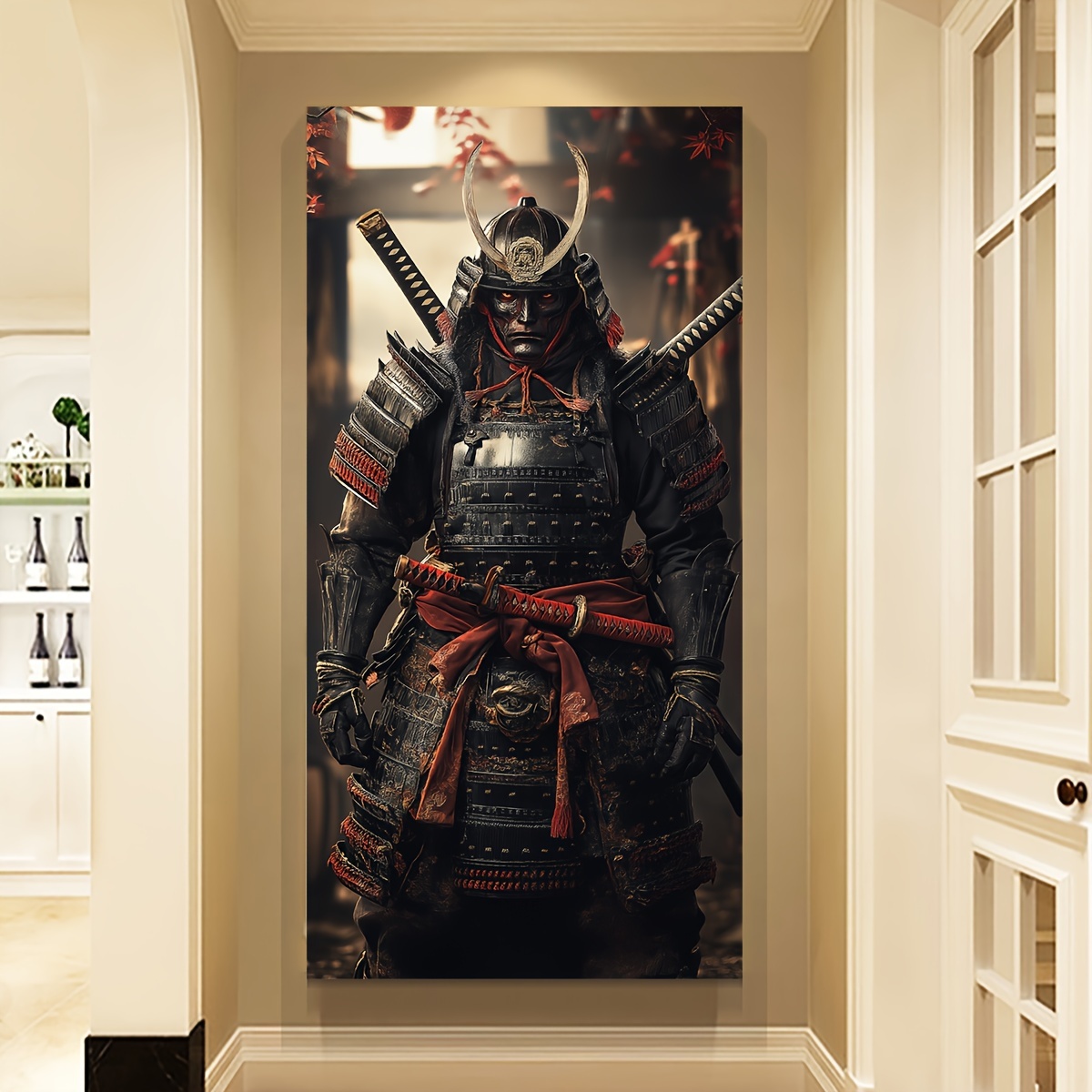 

1pc Unframed Canvas Art Print, Ink On Horseback Moon Poster, Traditional Japanese Warrior Wall Art Decor For Bedroom, Living Room, Home Office, Art Deco Classic Theme