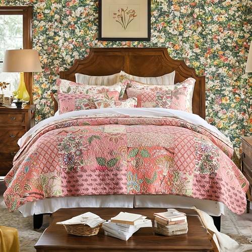 3pcs brand style real wedding red hand made and quilted three layer cotton high quality low and comfortable gift bed quilt three piece household
