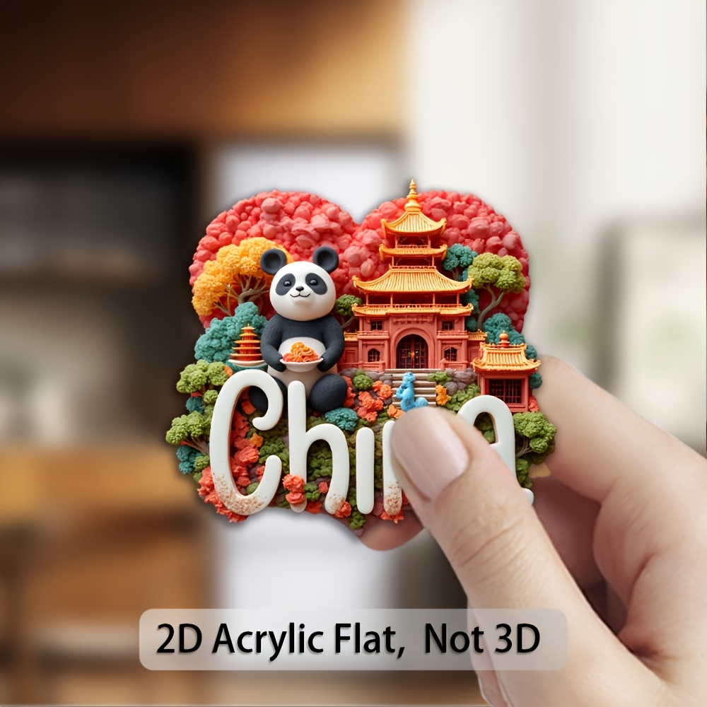 TEMU 1 pz Magnete in gomma acrilica a forma di cuore - Pagoda cinese e noodles panda dipinti a , regalo per Capodanno Nazionale, decorazione per la