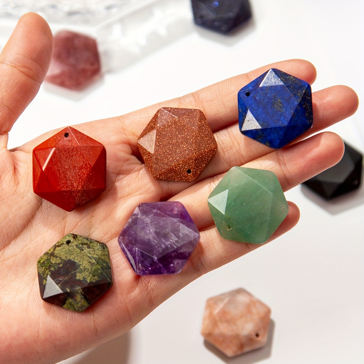 Natural Stone Hexagon Star Large Satellite Hexagon Pendant for Jewelry Making