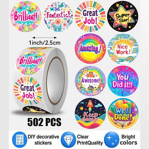 502pcs roll motivational reward encouragement patterns ideal for small gifts diy stickers happy fathers day suitable for gift decoration dessert decoration water bottle decoration school reward supplies stationery decoration