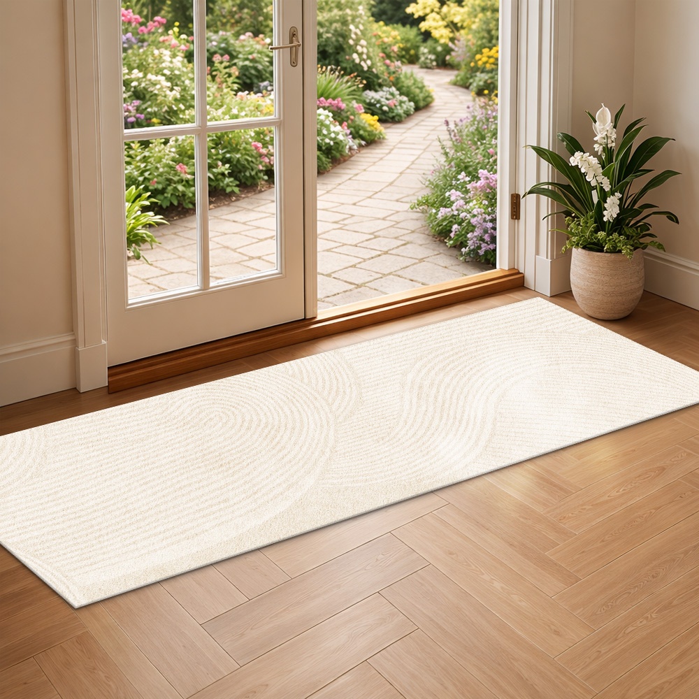 TEMU Long Velvet Rug With Non-slip Backing, Simple Beige Wave Pattern, Elegant , Suitable For Living Room, Bedroom, Dining Room, Cozy Non-slip Floor