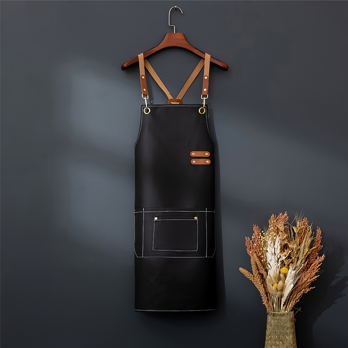 Image of 1pc Of Lightweight And Durable Faux Leather Apron Kitchen Cooking Apron Uniform Chef Apron Uniform Cafe Bakery Work Apron Unisex