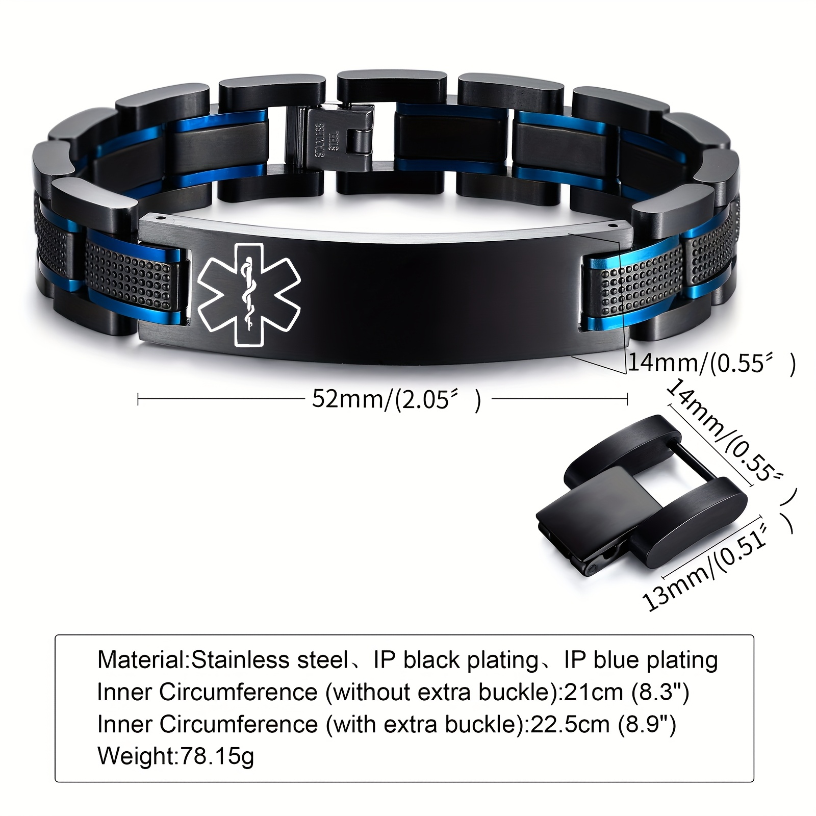 TEMU 1pc Personalized Engraved Emergency Alert Id Bracelet, Men'-tone Black And Blue 316l Stainless Steel 316l Material, High-quality Bracelet + Gift