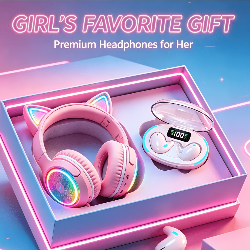 TEMU Headset Set, Comfortable Headphones, Support High-definition Calls, Low Latency, Long , With Microphone, Foldable And Lightweight Design, Used