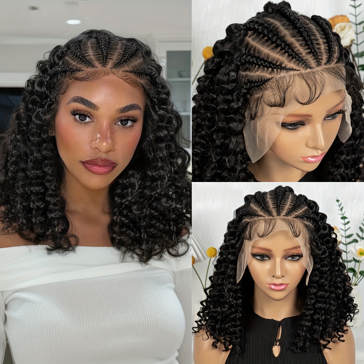 womens elegant short curly braided wig hd lace front 200 
