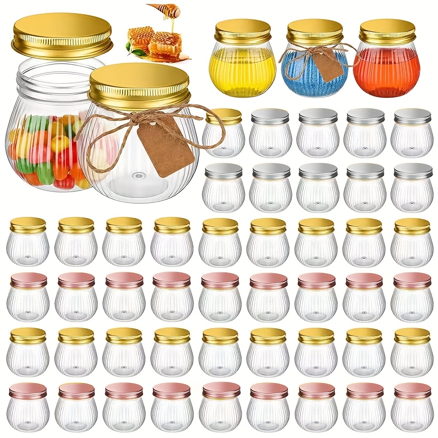27pcs 4oz clear plastic jars with metal twist lids reusable mason jars for kitchen storage wedding favors party supplies diy crafts gift packaging 0