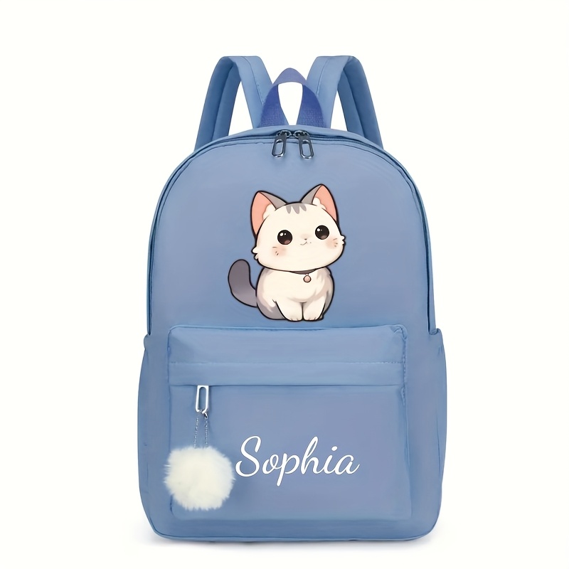 TEMU A Solid Color Backpack That Customized With Names, Holiday Greetings, Numbers, Text, Etc. It In A Of Colors, Is Large And Foldable, And Has Cat