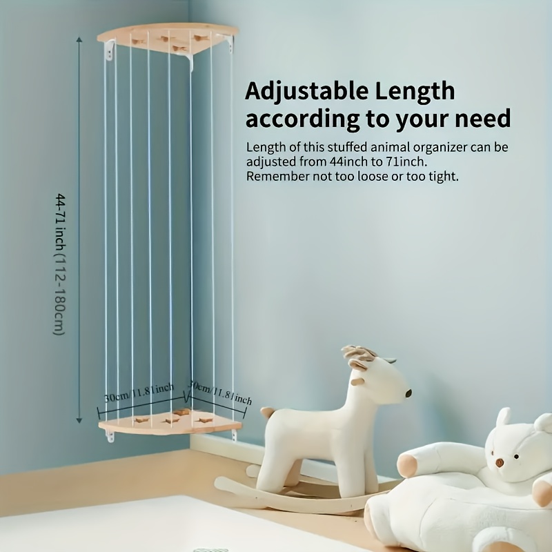 Adjustable Wooden Toy Storage Hammock, Wall Mounted Organizer for Stuffed Animals