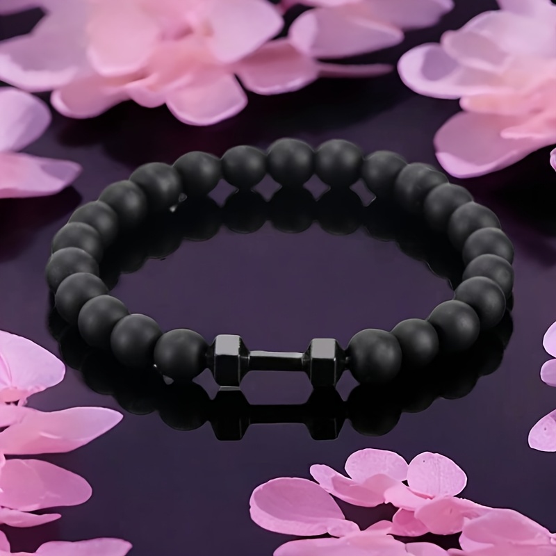 E-shop Herrenarmband - Mattes Obsidian Hanteldesign, Symbol für Männliche Stärke