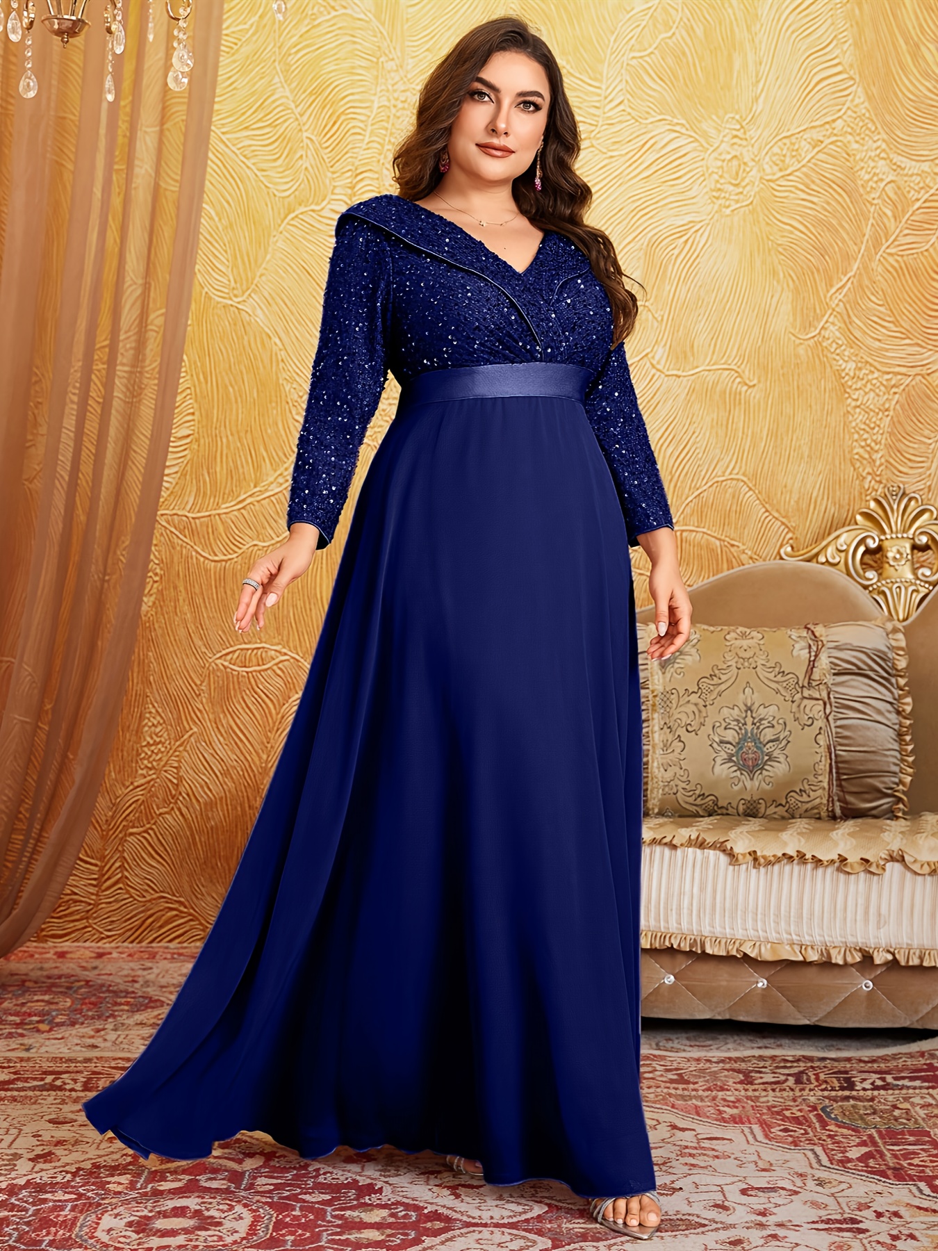  taille - taille - robe longue à sequins et , col , manches 3/4, coupe Détails du produit 3