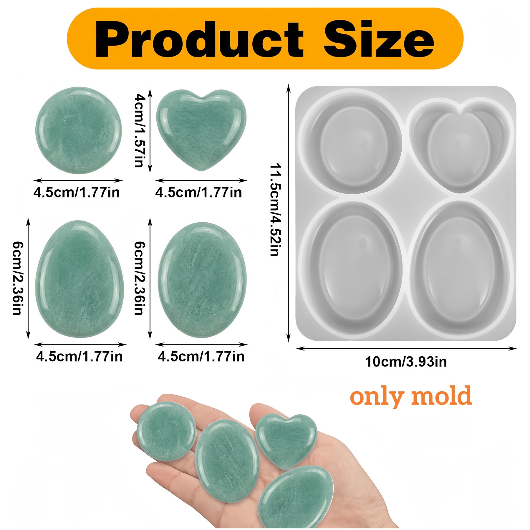 Image of 1pc Diy Thumb Relax Mold - Square & Heart Shape Suitable For Pressure Relief, Anxiety, Epoxy Resin Casting For Pocket Stones, Plaster Crafts, Meditation For,,, For,, Office Use