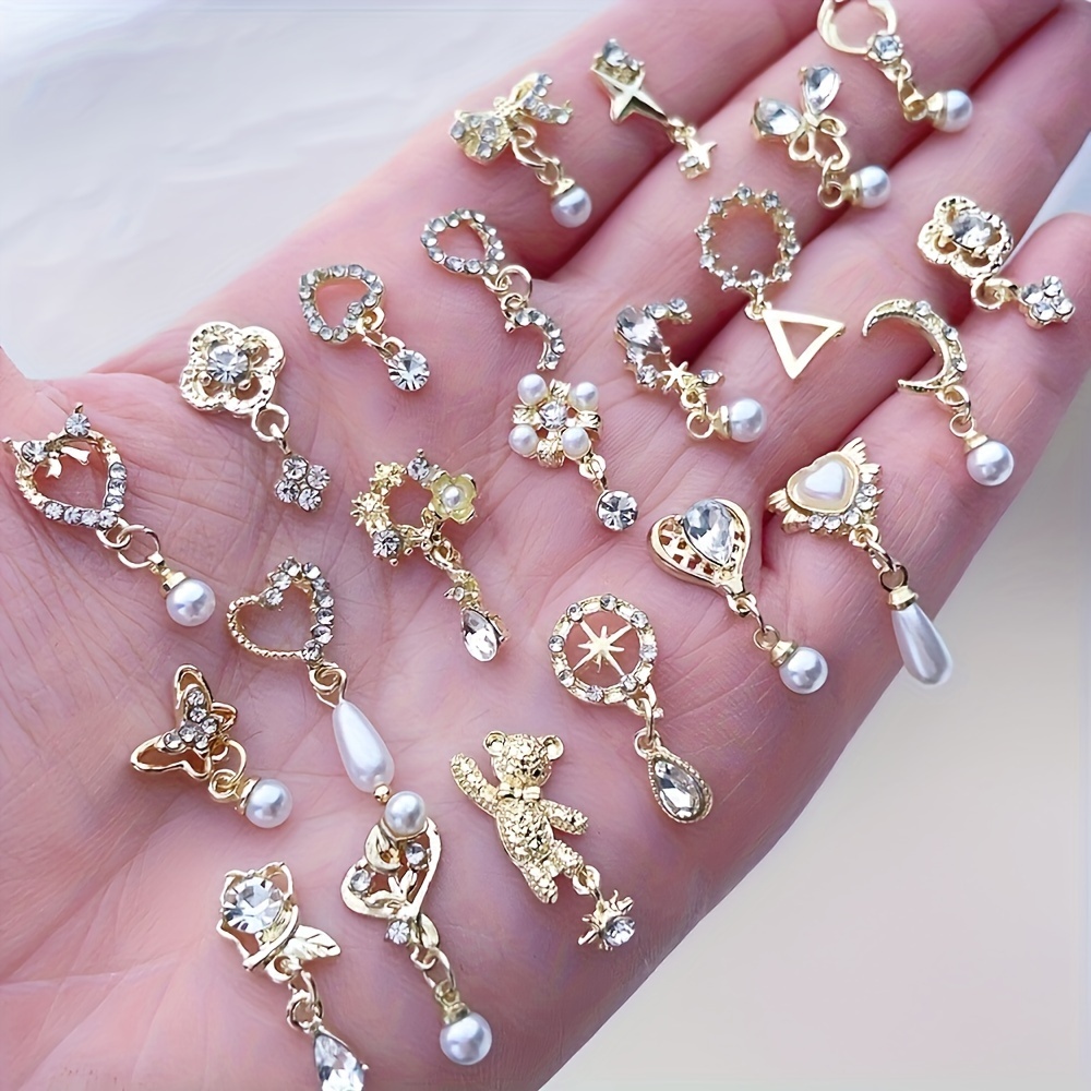 

Set Of 10 Deluxe Art Accessories - 3d Golden Butterfly, Heart, Bow Rhinestones - Perfect For Diy Art On Hands And Feet