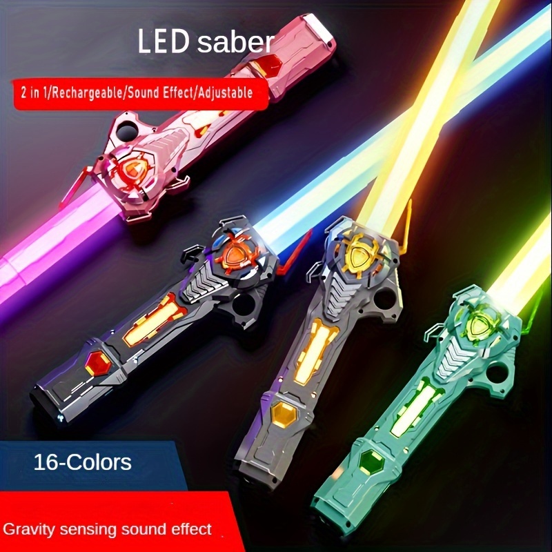 

Rgb Light Up Saber For Kids, Usb Rechargeable Light Sword 16 Colors Rgb Laser Sword With Gravity Sensor Sound Effect Flashing Saber Toy 2 In 1 Flashing Stick Space Sword Light Up Toys For Kids