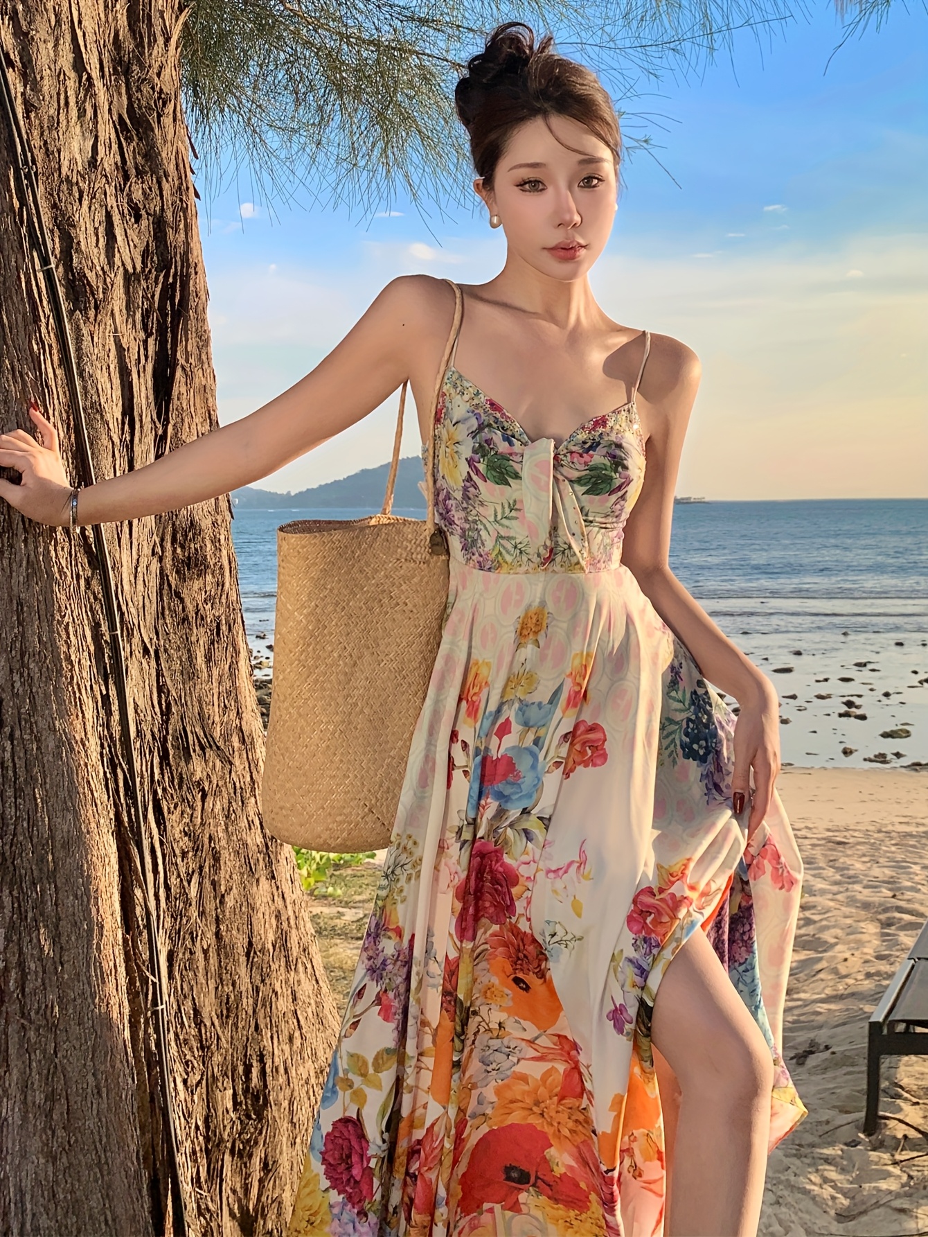 2025 summer new beach vacation printed dress long - Temu Mexico