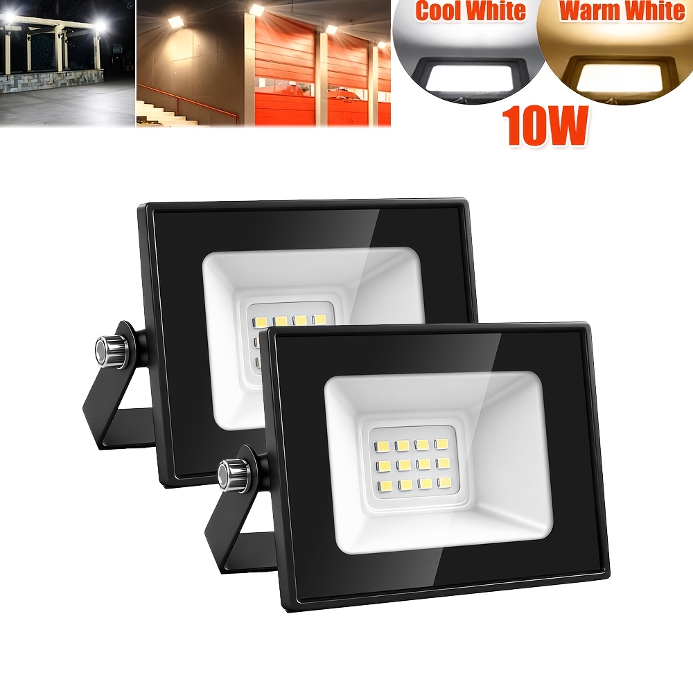 Image of 2pcs 10w Led Floodlight Outdoor, 10x7x2.7cm Led Security Light, Led Flood Light, Cool White/warm White, Adjustable 180° Bracket, For Garden, Garage, Yard, Backyard, Workshop