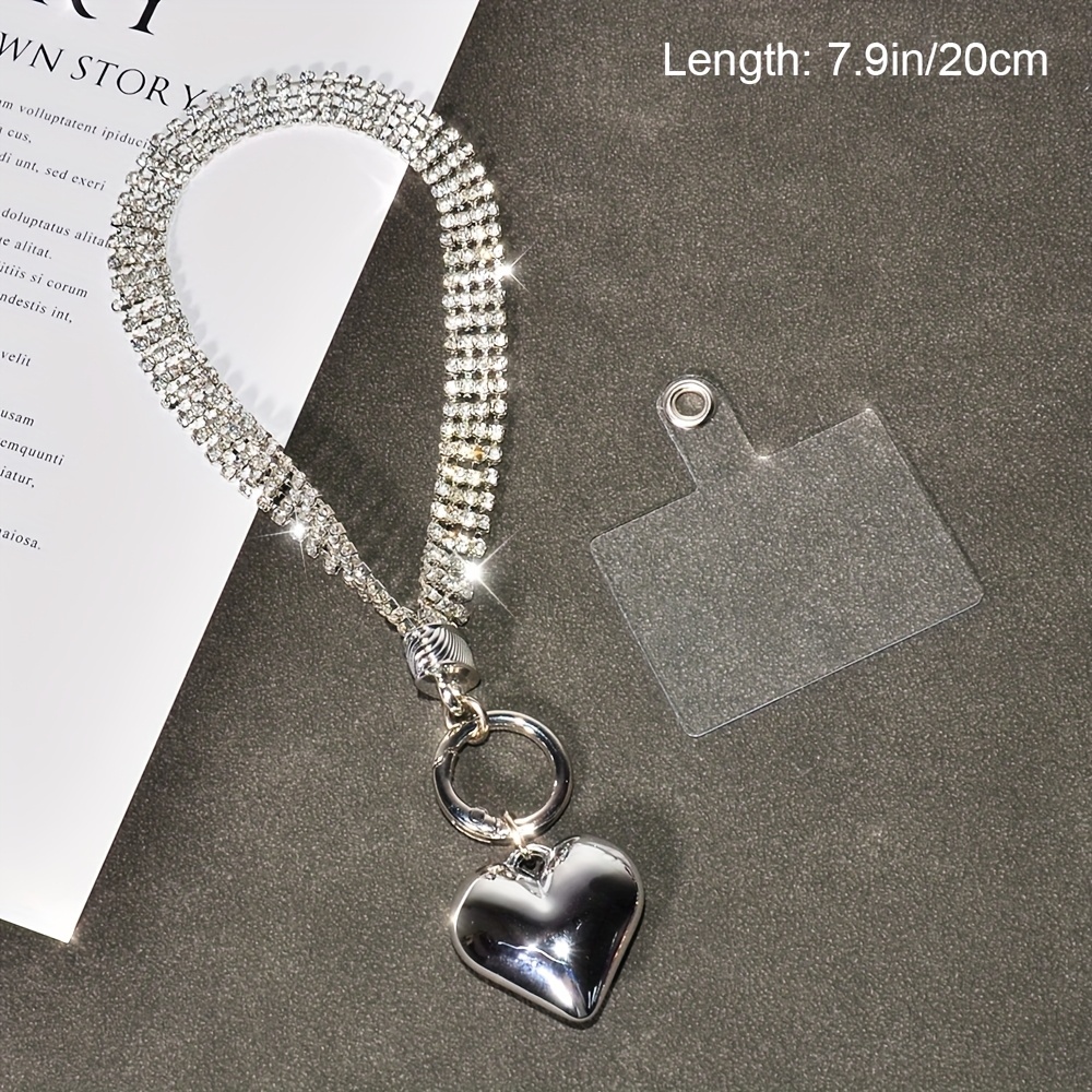 High-grade Full Diamond Wrist Chain Mobile Phone Short Lanyard Exquisite Luxury Diamond Heart-shaped Pendant Short Chain Keychain Anti-lost Portable Pendants