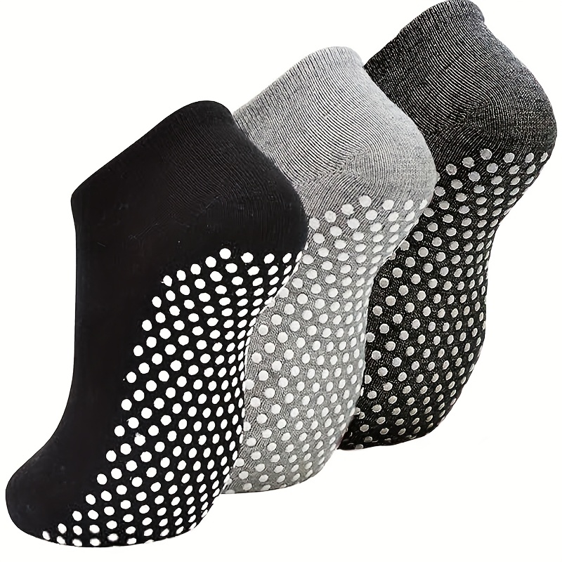 TEMU 3 Pairs Unisex Solid Color Short Socks, Non-slip Silicone Sole, Yoga Socks For Home, Casual And Outdoor Wear - Perfect Gift For