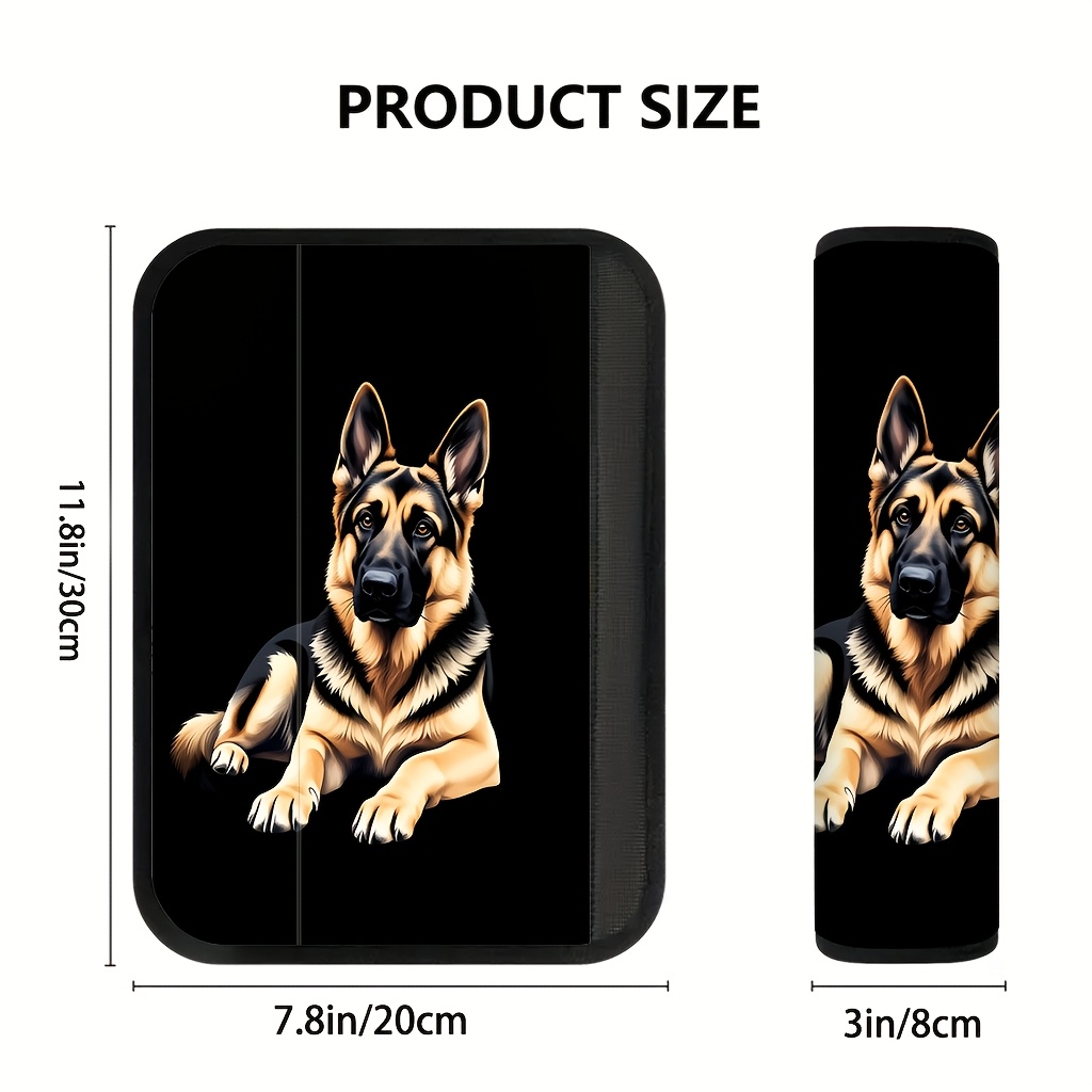 TEMU 2pcs A German Shepherd With Black - Tan Fur , Ears Upright, Gaze . Car Seat Belt Cushion Pads, Comfortable And Breathable, Car Models, Best Gift