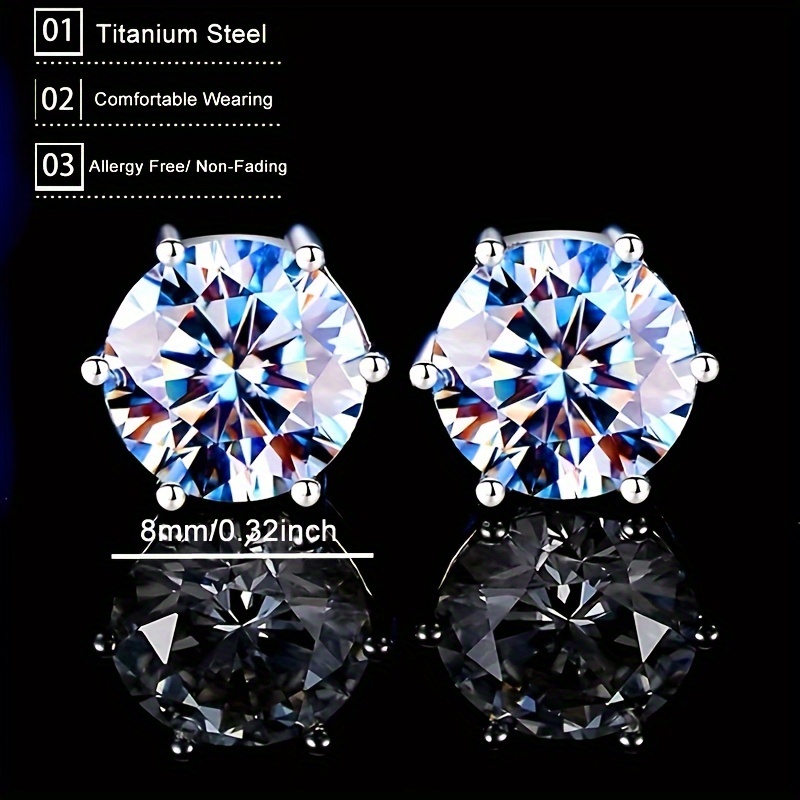 TEMU 1 Pair Of Simple And Exquisite Sparkling Synthetic Synthetic Zirconia Stud Earrings, Washable And Stainless Steel Earrings, A Versatile