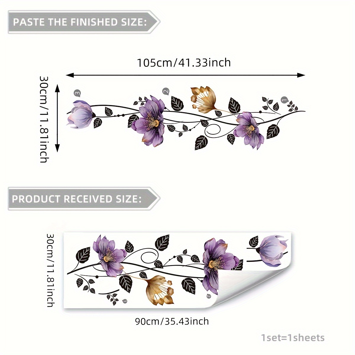 Image of *90cm Purple Floral Vine Wall Sticker For Bedroom, Living Room, And Entryway Home Decoration, Self-adhesive Ms6461-zy