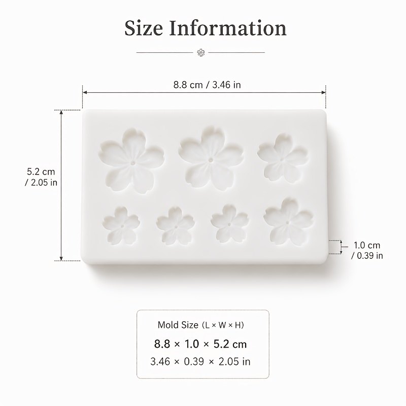 TEMU Stampo in silicone per resina Sakura a 7 cavit� 2D, stampo per resina epossidica con dorso piatto a fiori di ciliegio 3D, stampo antiaderente da