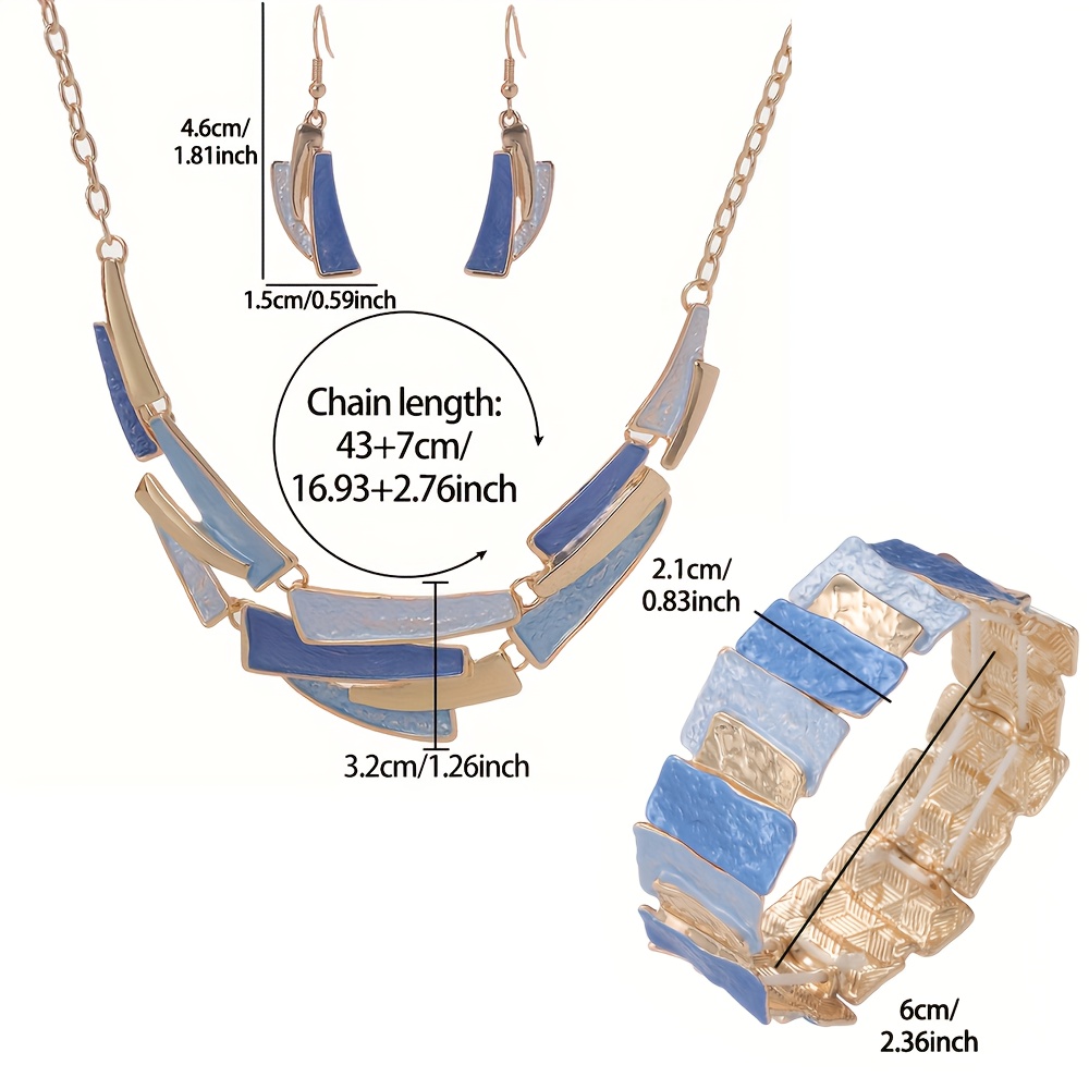 E-shop Fashion Boho Easy Zinklegierung Emaille Geometrische 3-teilige Schmucksets für Damen Zusätze 2025 Neuer Trend Goldplattiert 1 Stück Ohrringe 1