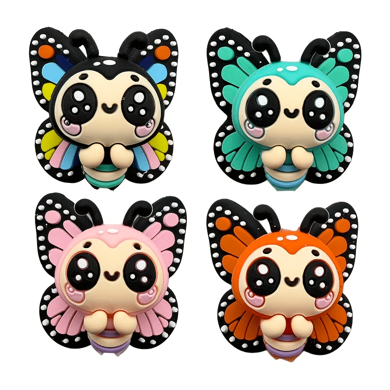 TEMU 4pcs Nouvelles Perles de Focalisation Stéréoscopiques 3D Irrégulières en Silicone - Perles Colorées Texturées de Double Aile avec Trou, Perles