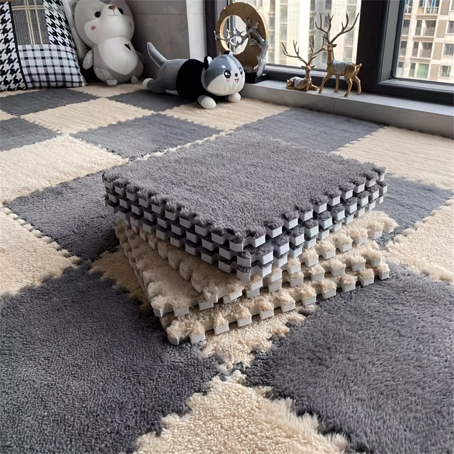 

12pcs Tapis de Sol Antidérapants et Absorbant les Chocs pour Salon et Chambre, Carreaux de Tapis Résistants à la Saleté et Interconnectables, 11.8x11.8 Pouces