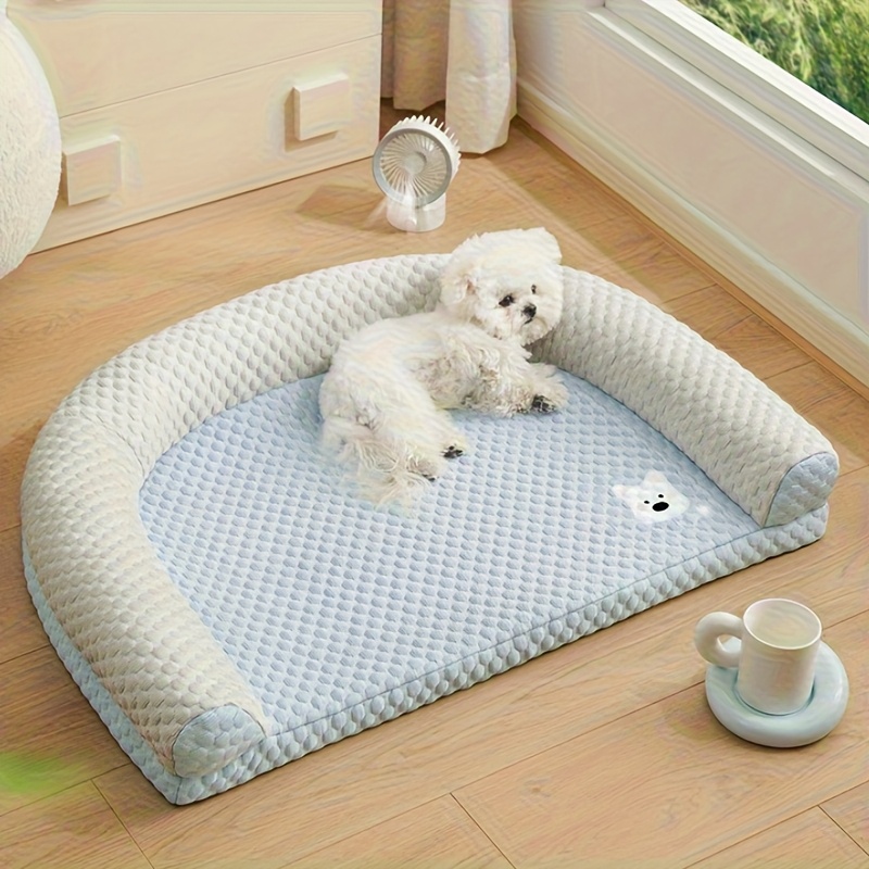 polka dot dog bed with pillow   hot cold oval pet mat washable striped design for medium small dogs   dog nest pad essential summer cooling bed for small to medium dogs Product details 3