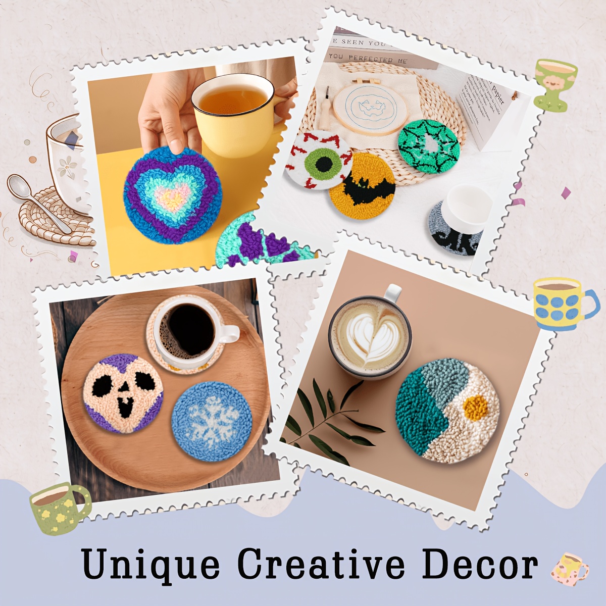 6pcs Round Coaster Thread-through Embroidery Kit for Beginners