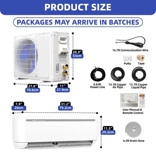 12000 btu mini split air conditioner seer2 115v ductless inverter ac up to 750 sq ft complete installation kit white