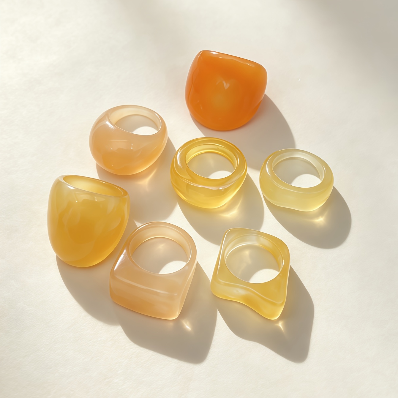 7pcs Fashion Yellow Geometry Resin Rings Set for Women