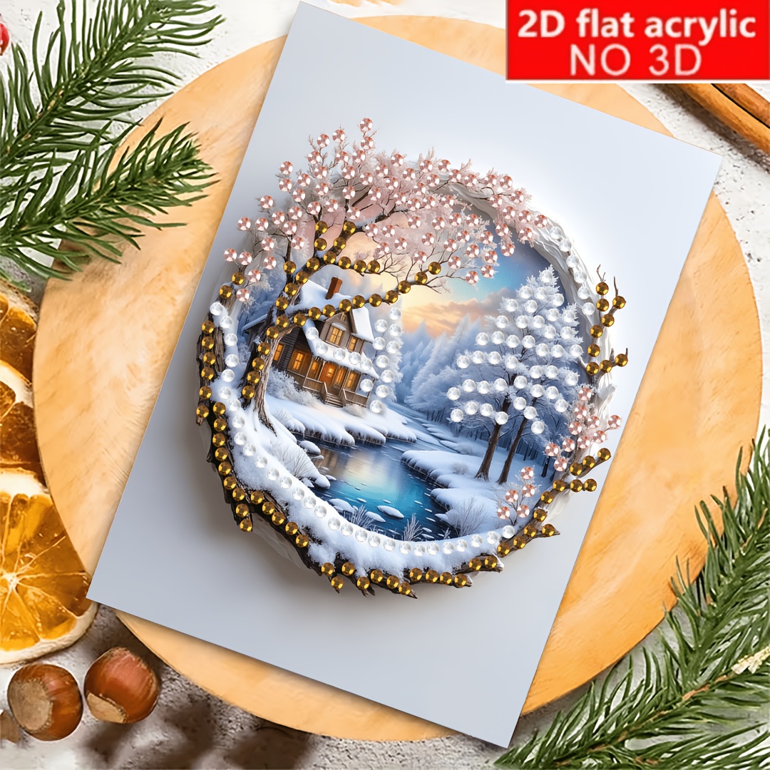 TEMU 6 stuks 2D Platte Print Nieuw Origineel Ontwerp Werk 6 stuks Set Diamant Schilderen Kaart Set Leuke Winter Sneeuw Landschap Ontwerp met Strass