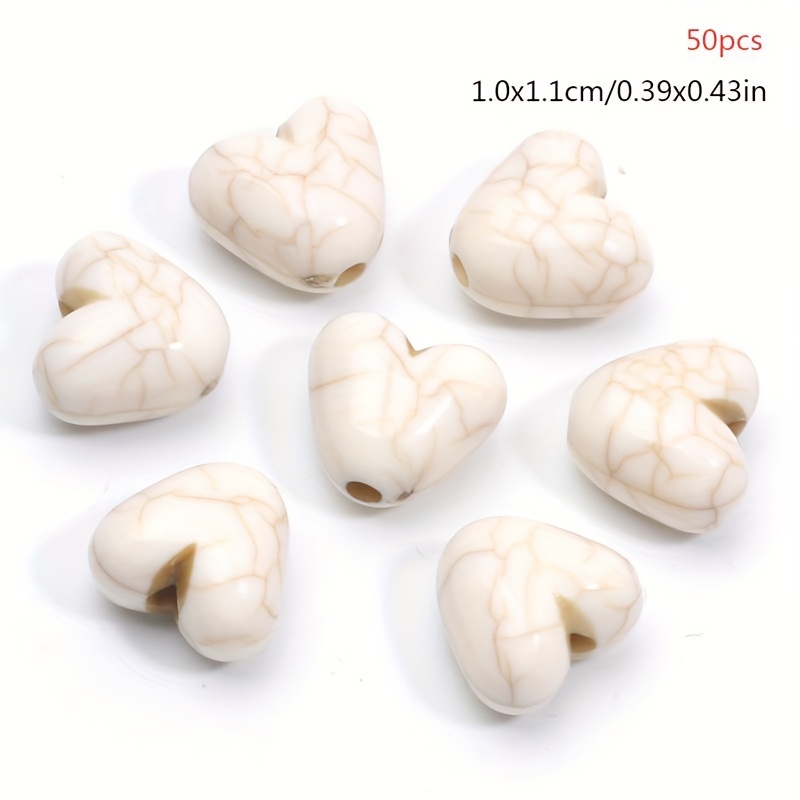 TEMU 50pcs Of 10x11 Mm Beige Small Heart Cracked Acrylic Beads, Craft Supplies Suitable For Bracelets, Necklaces, Party Decorations, Heart Designs,
