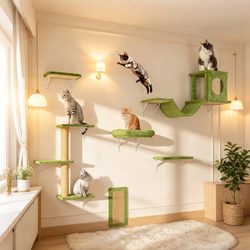 item picture 7pcs wall for cat shelf 6pcs deluxe wall mounted for cat climbing shelf set indoor for cat furniture for cat condo for cat wall shelves for cat scratching post for cat bridge ladder for cat suitable for cats of all sizes