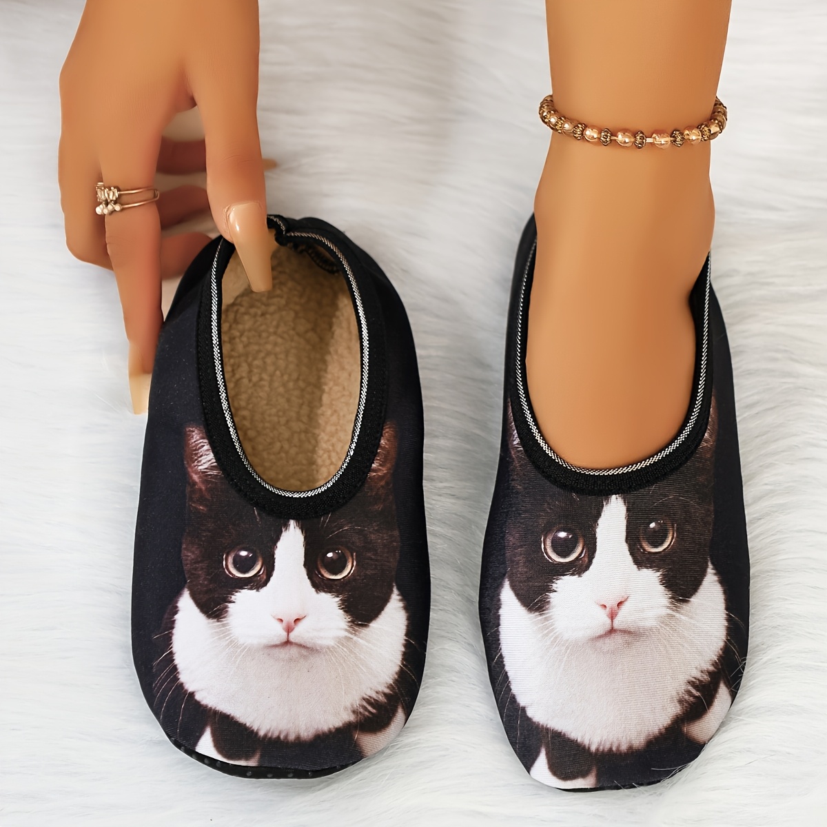 TEMU Chaussons d'intérieur toutes saisons pour femme avec imprimé animalier , haute élasticité, chaussures de sol décontractées confortables pour ,