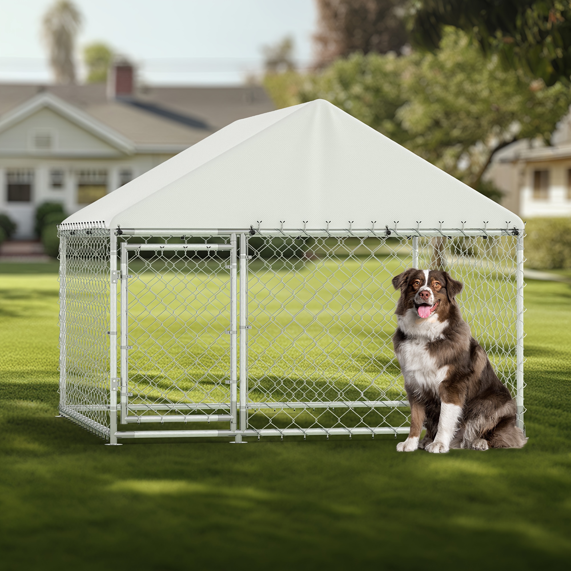 Large Dog Crate Heavy Duty Dog Kennel Outdoor Dog Playpen Dog Cage W Waterproof Cover 6.5 X 6.5 X 5.3ft Dog House Outdoor Dog Enclosure