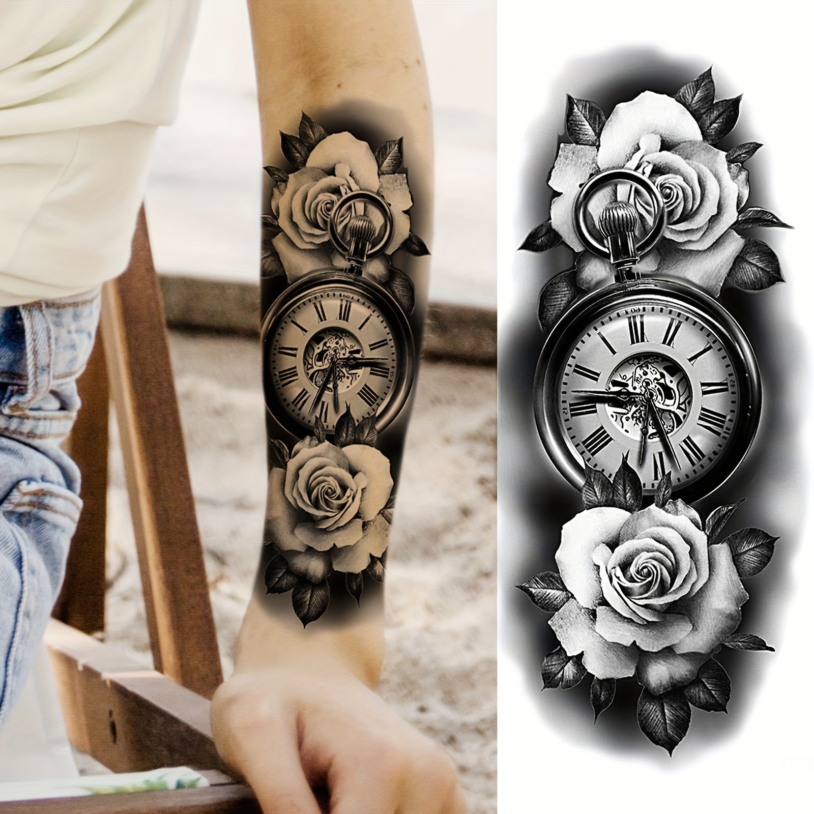 flower clock tattoo sold on Temu United States, image size:1600x1600