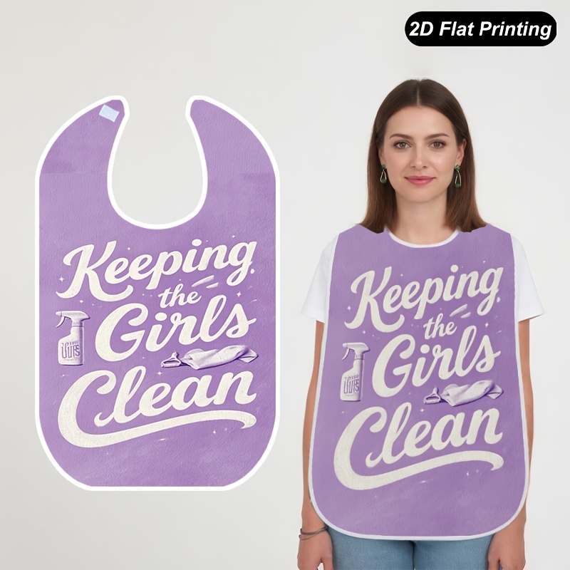 TEMU 1pc 2d Flat Keeping Girls Clean Text Printed Bibs Fashionable Adult And Elderly Crumb Catcher For ,fun Pattern,stylish Bib,durable