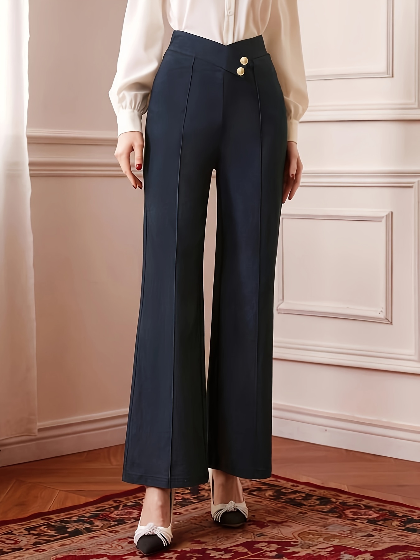Pantalones elegantes para mujer, elegantes, informales, para uso diario,  pierna recta, pantalones de traje, pantalones de color sólido, vestido Plus