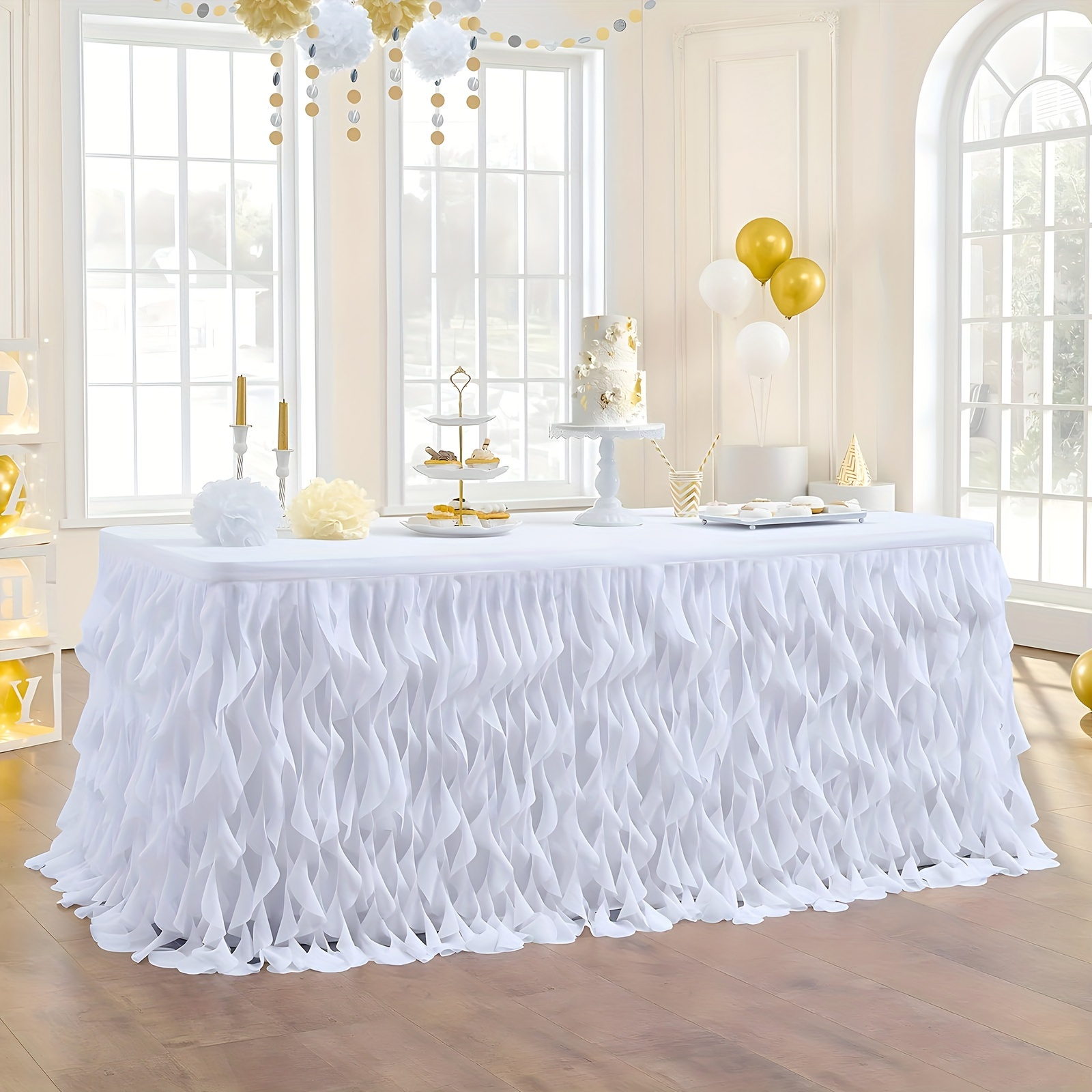 

Ensemble, jupe de table en tulle blanc à volants pour tables rectangulaires et rondes, jupe de table tutu pour mariage, douche nuptiale, fête prénatale, décoration de table de fête d'anniversaire