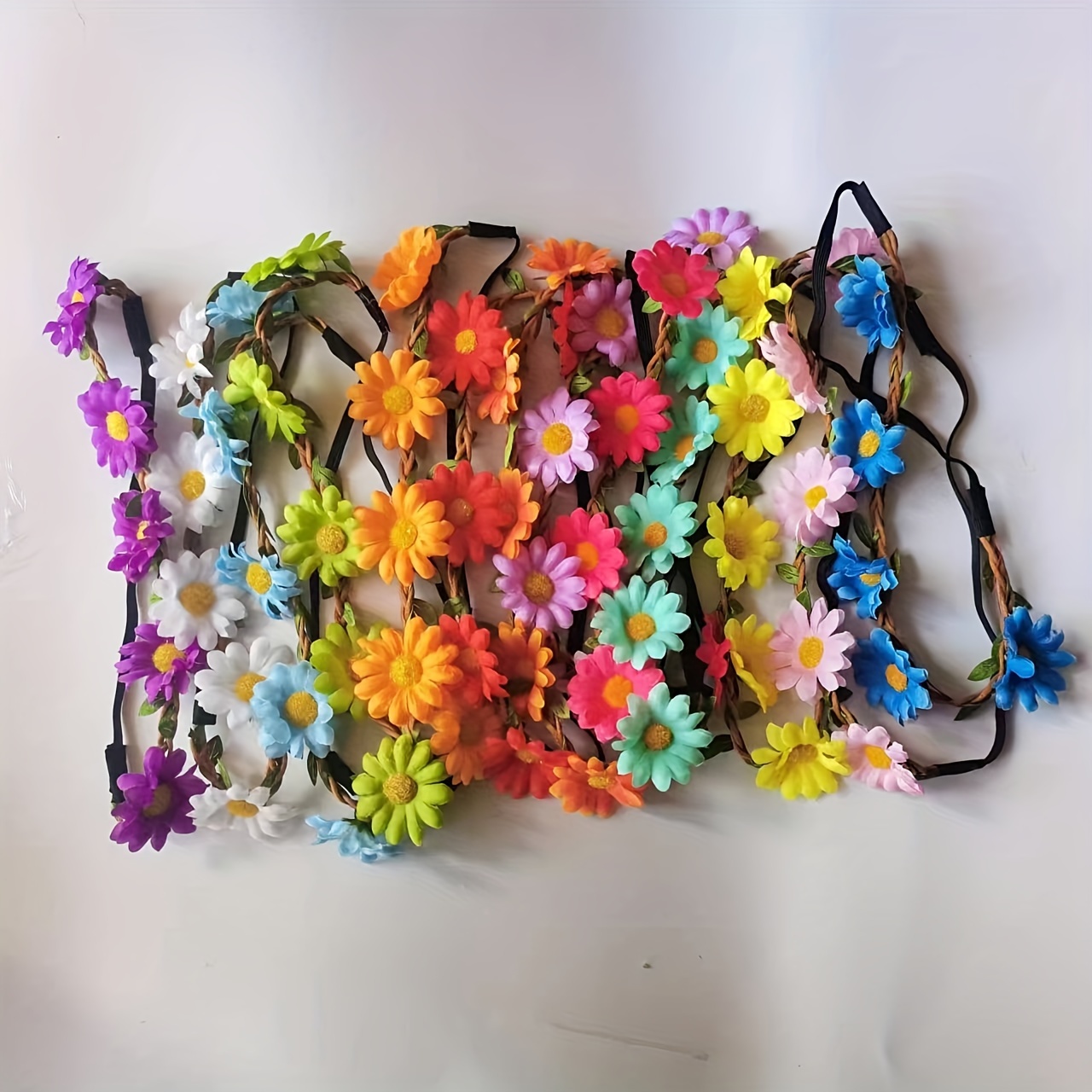 

10pcs/set Colorful Elastic Headband Boho Flowers Headpiece Spring Summer Garland Headwear Party Vacation Beach Travel Festival Performance Hair Accessories