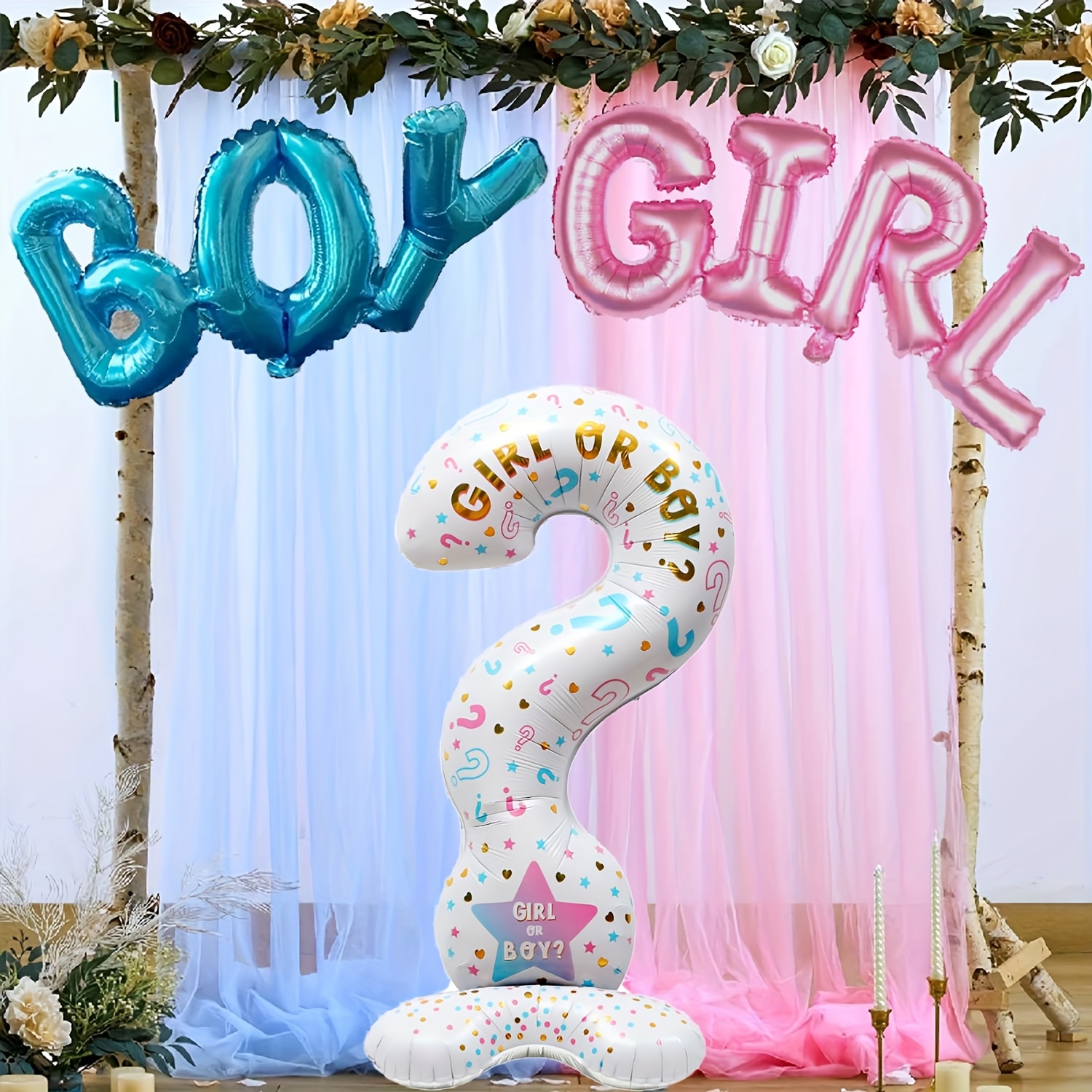 Image of 3pcs Gender Reveal Party Balloons - And Pink Foil Decorations, Gender Stand Base Balloon For Shower Or Gender Reveal Celebration, Halloween Decorations, Christmas Decorations For Christmas, Halloween