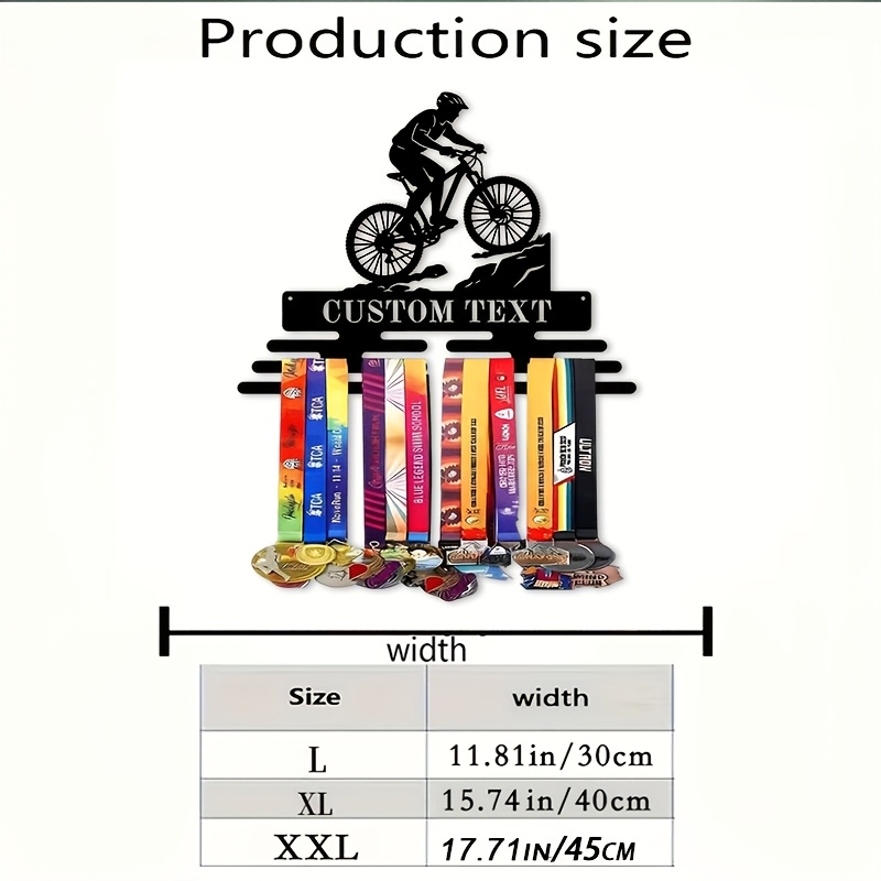 TEMU 2d Wall Decor Sports Hook Custom Mountain Bike Theme Medal Display Rack - Personalized Engraved Black Metal Wall Decor With Medal Hooks And