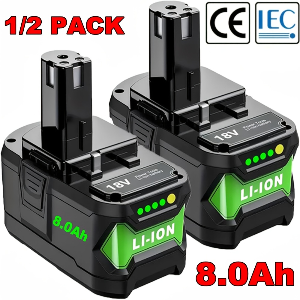 E-shop 1-2 Stück P108 8.0AH 18V Akku Kompatibel mit Ryobi 18V ONE+ Akku Ersatz P108 P104 P105 P107 P109 P122 Akku für Akkubatterie mit