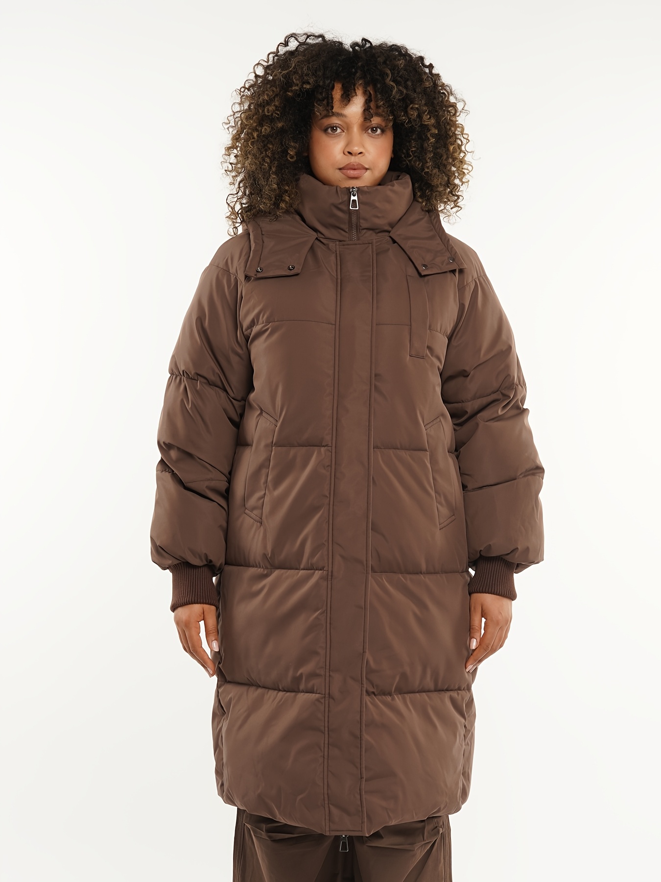 plus size plus size classic hooded long puffer coat women Temu