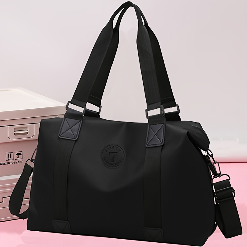 TEMU Men' Duffle Bag, Large Nylon Tote, Unisex Travel Gym Bag, No Print, Black With Tassel, Adjustable Strap, Non-washable, Casual Outdoor