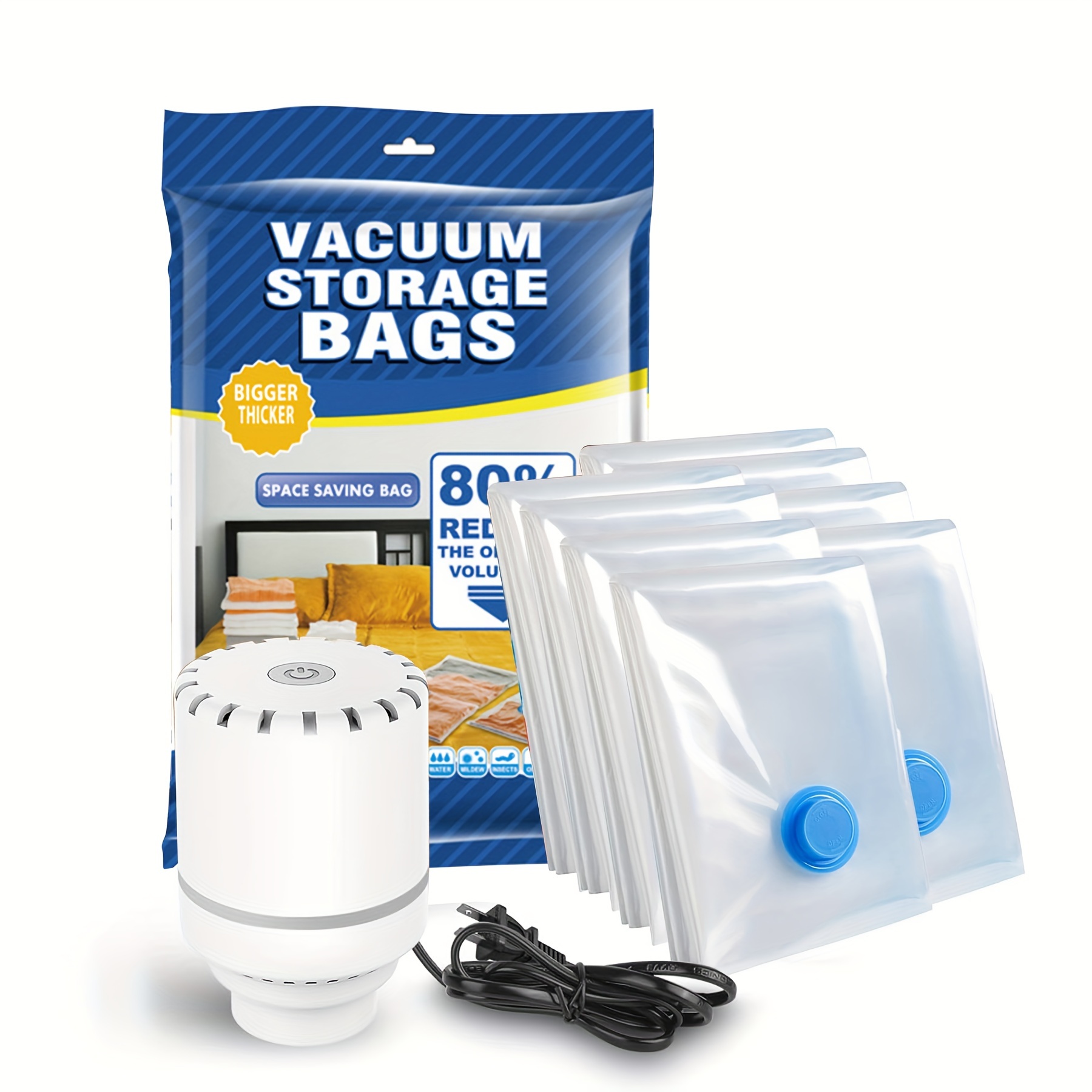 

8/20-pack Storage Bags With Pump, Space Saving Plastic Bags For Clothes, Mattresses, Blankets, Pillows, And Travel Storage